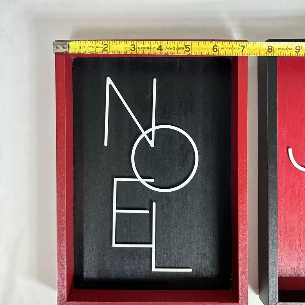 2 Set JOY NOEL Red Bkack White Wood Metal Modern Minimalist‎ Wall Shadow Box Art